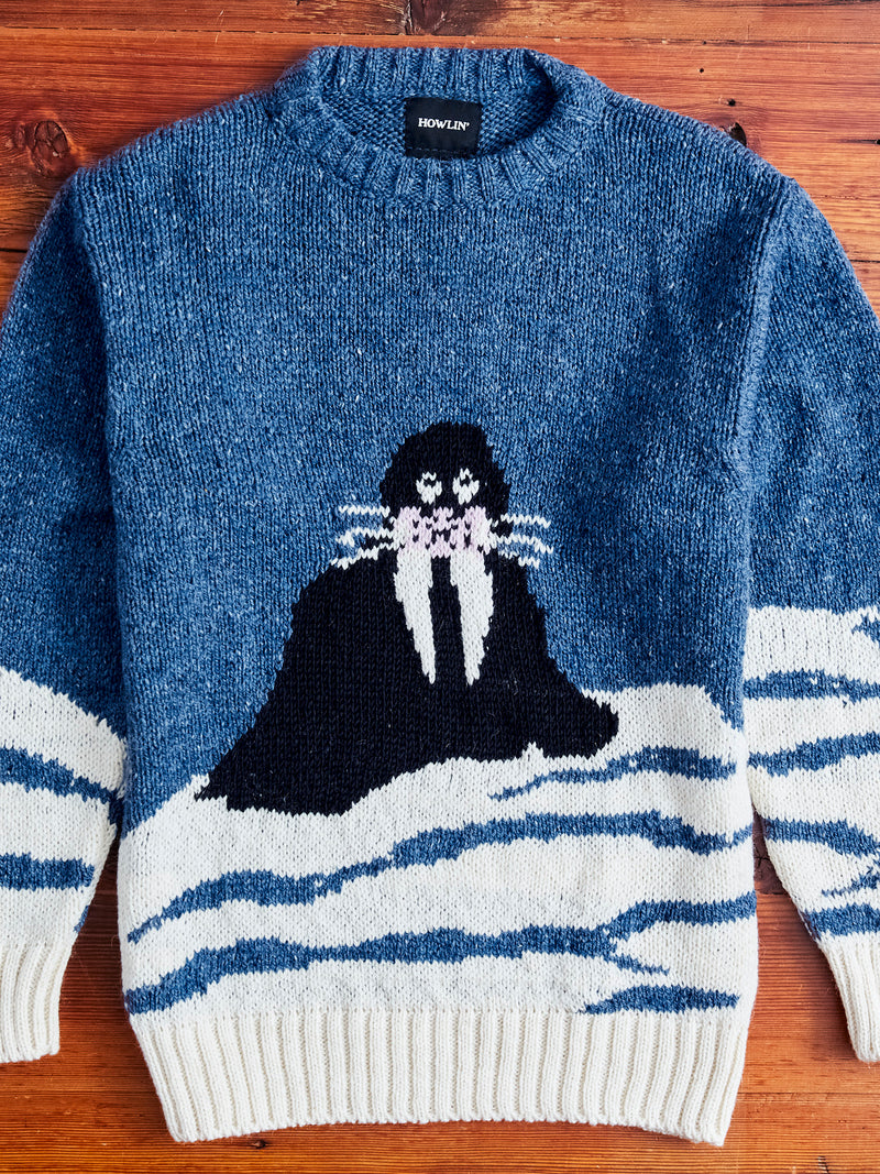 "Best Walrus In Town" Wool Sweater in Blue