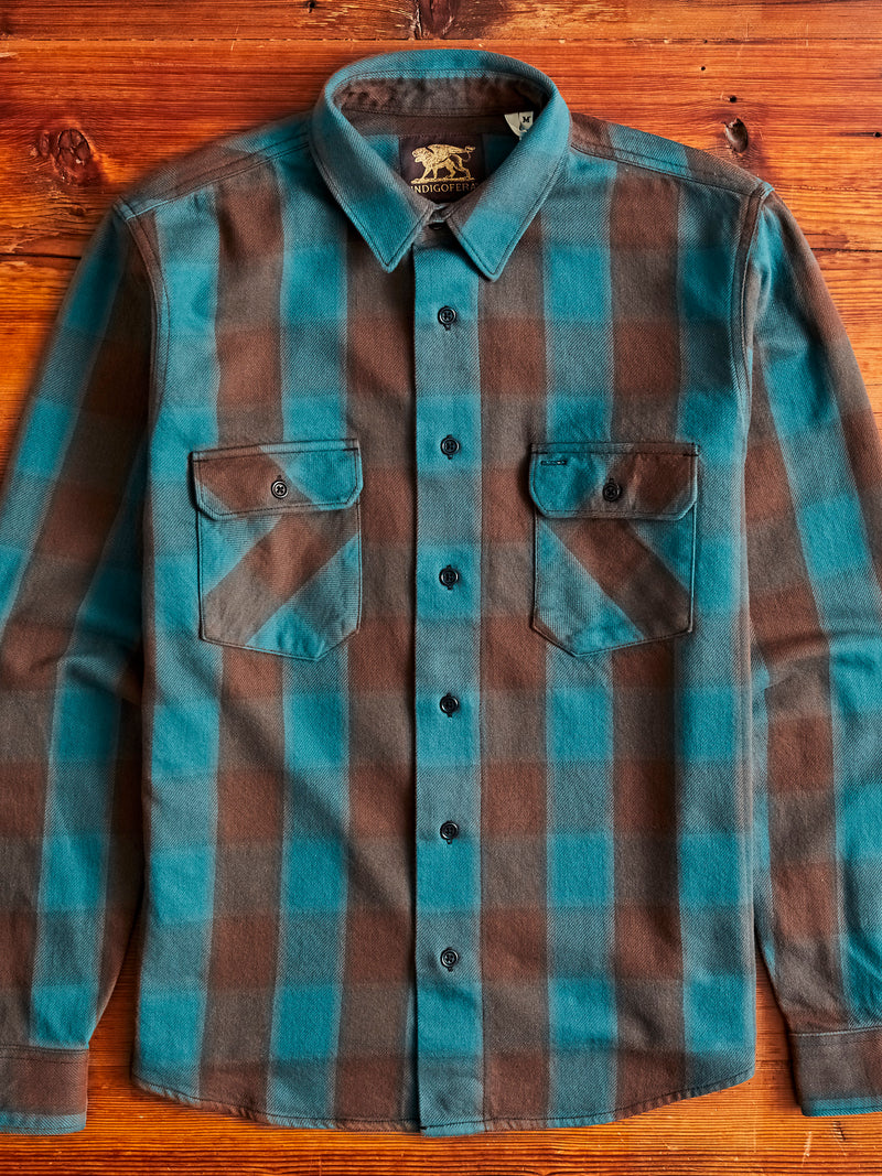 Norris Selvedge Flannel in Petrol/Brown