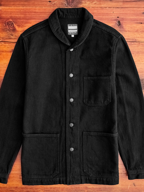 Dobby Sashiko Coverall Coat in Black