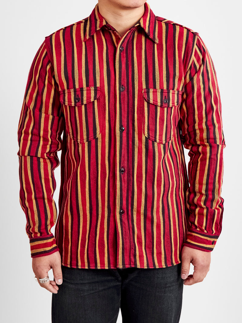 "Drunk Stripe" Flannel Shirt in Red