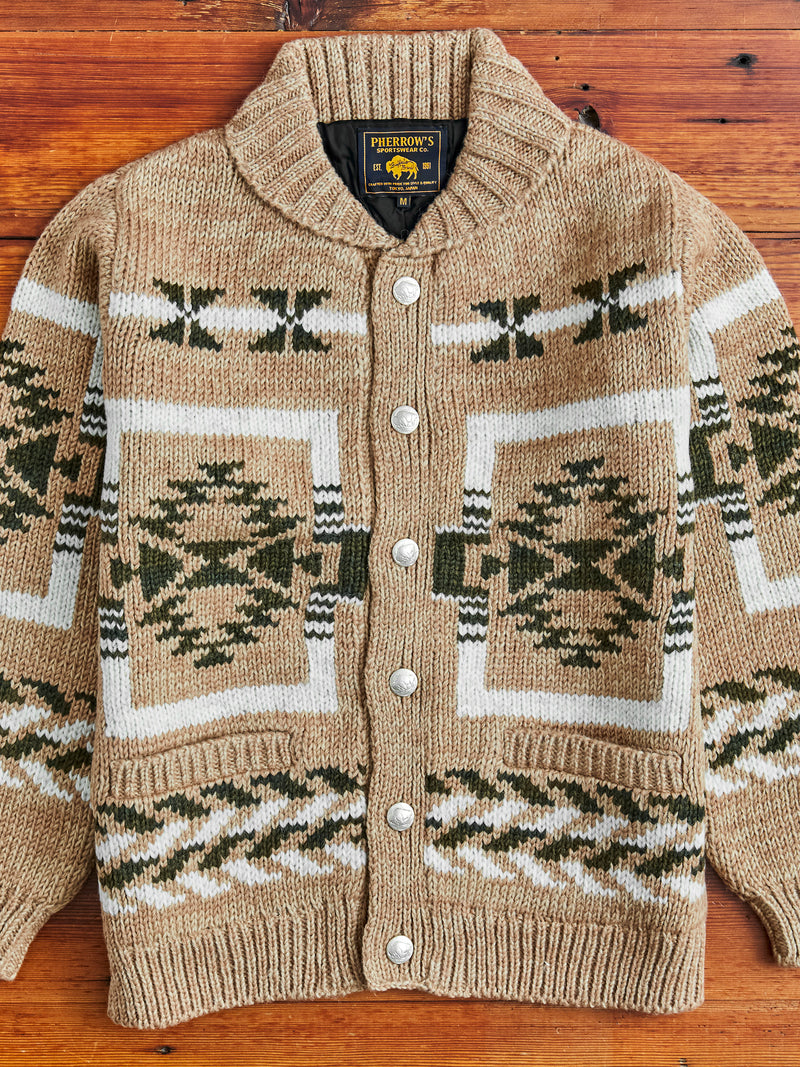 Cowichan Handknit Cardigan Sweater in Beige