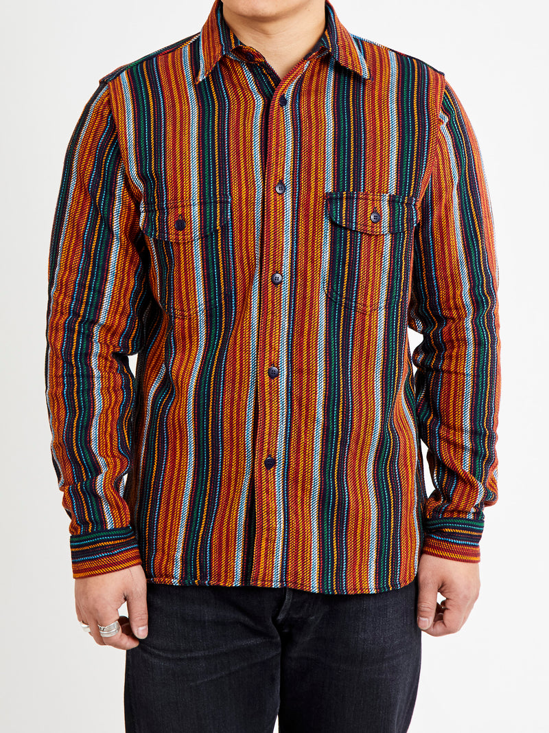 SIN23-02W Rope Dyed Flannel Shirt in Indigo/Orange