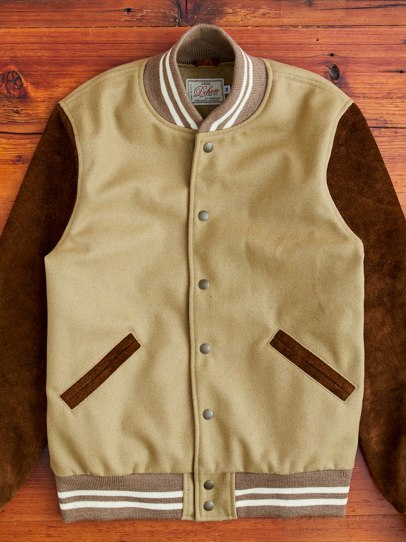 Ivy Varsity Jacket in Camel Roughout