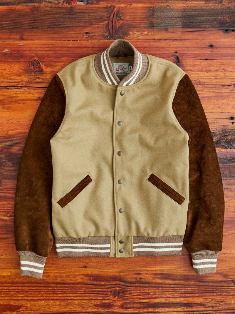 Ivy Varsity Jacket in Camel Roughout