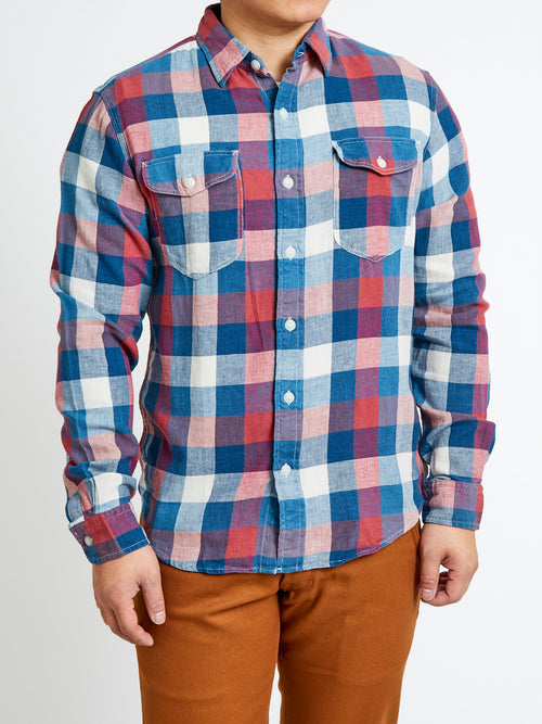 Lee Cotton-Linen Workshirt in Red/Indigo Plaid