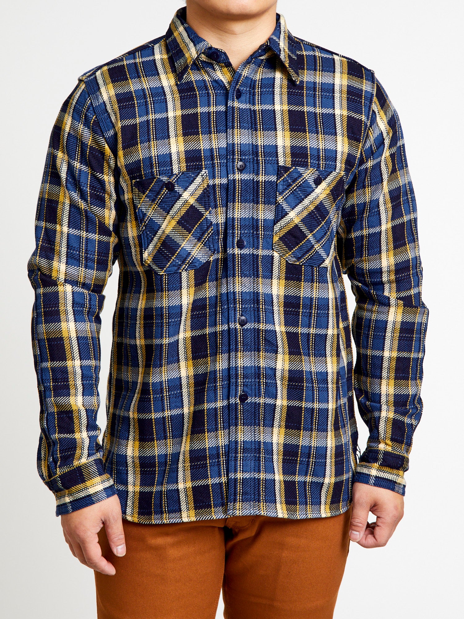 Samurai SIN23-01W Rope Dyed Flannel Shirt in Blue XX-Large