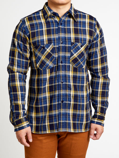 SIN23-01W Rope Dyed Flannel Shirt in Blue