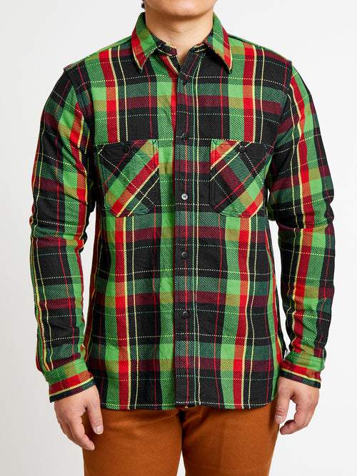 SIN23-01W Rope Dyed Flannel Shirt in Green