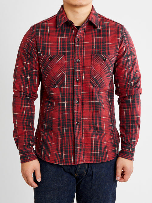 "Midare Kasuri" Heavyweight Flannel Overshirt in Red