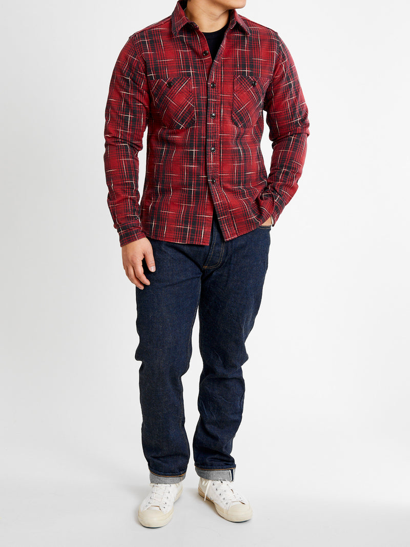 "Midare Kasuri" Heavyweight Flannel Overshirt in Red