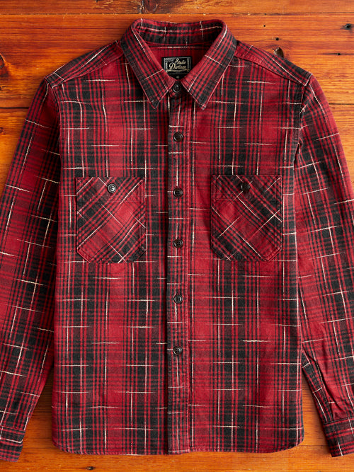 "Midare Kasuri" Heavyweight Flannel Overshirt in Red