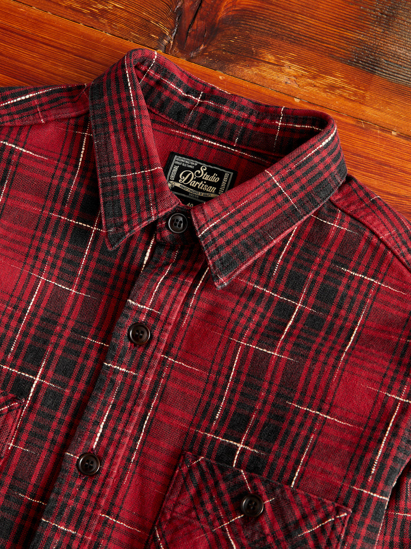 "Midare Kasuri" Heavyweight Flannel Overshirt in Red