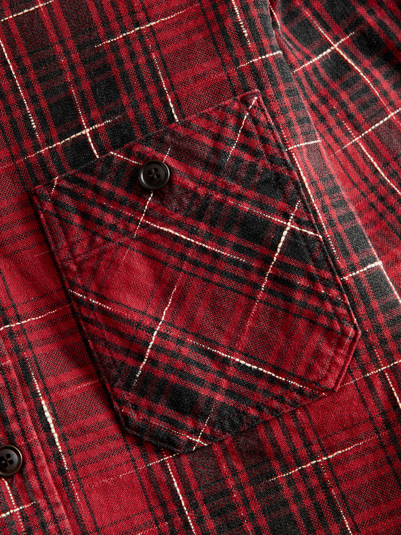 "Midare Kasuri" Heavyweight Flannel Overshirt in Red