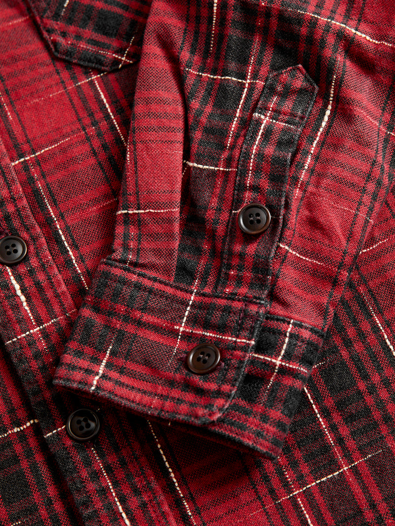 "Midare Kasuri" Heavyweight Flannel Overshirt in Red