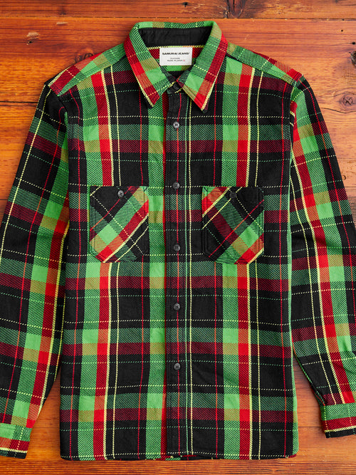 SIN23-01W Rope Dyed Flannel Shirt in Green