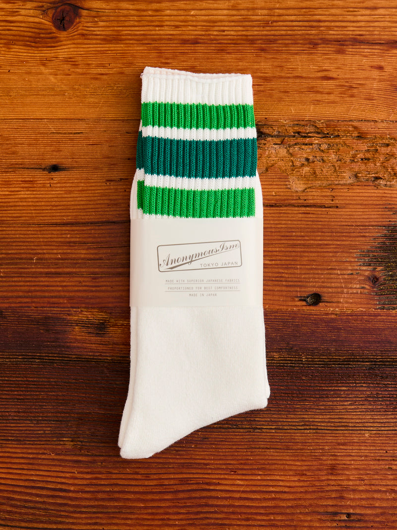 3 Line Crew Length Sock in Green