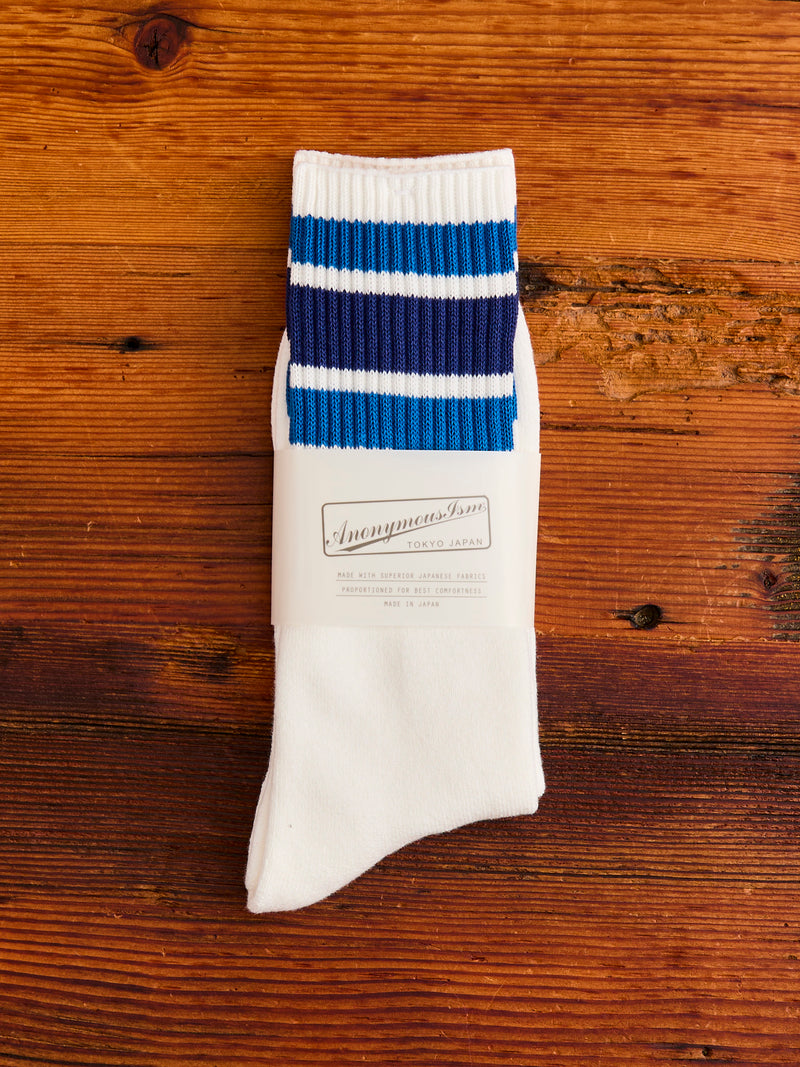 3 Line Crew Length Sock in Navy