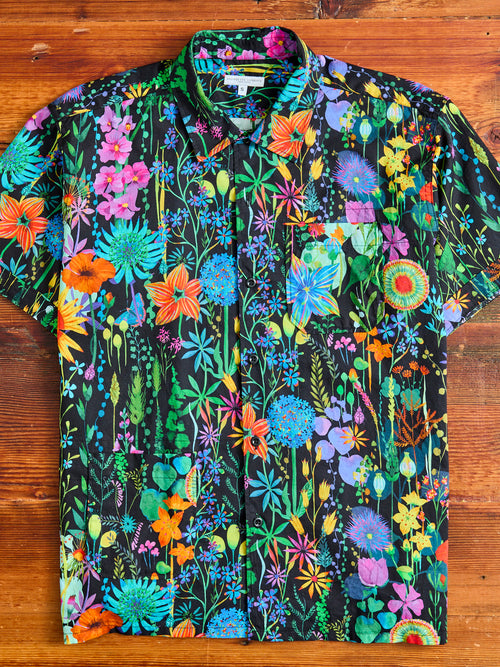 Camp Shirt in Black Floral Lawn