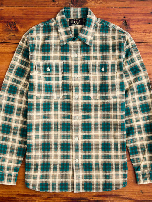 Plaid Print Chamois Workshirt in Green Multi