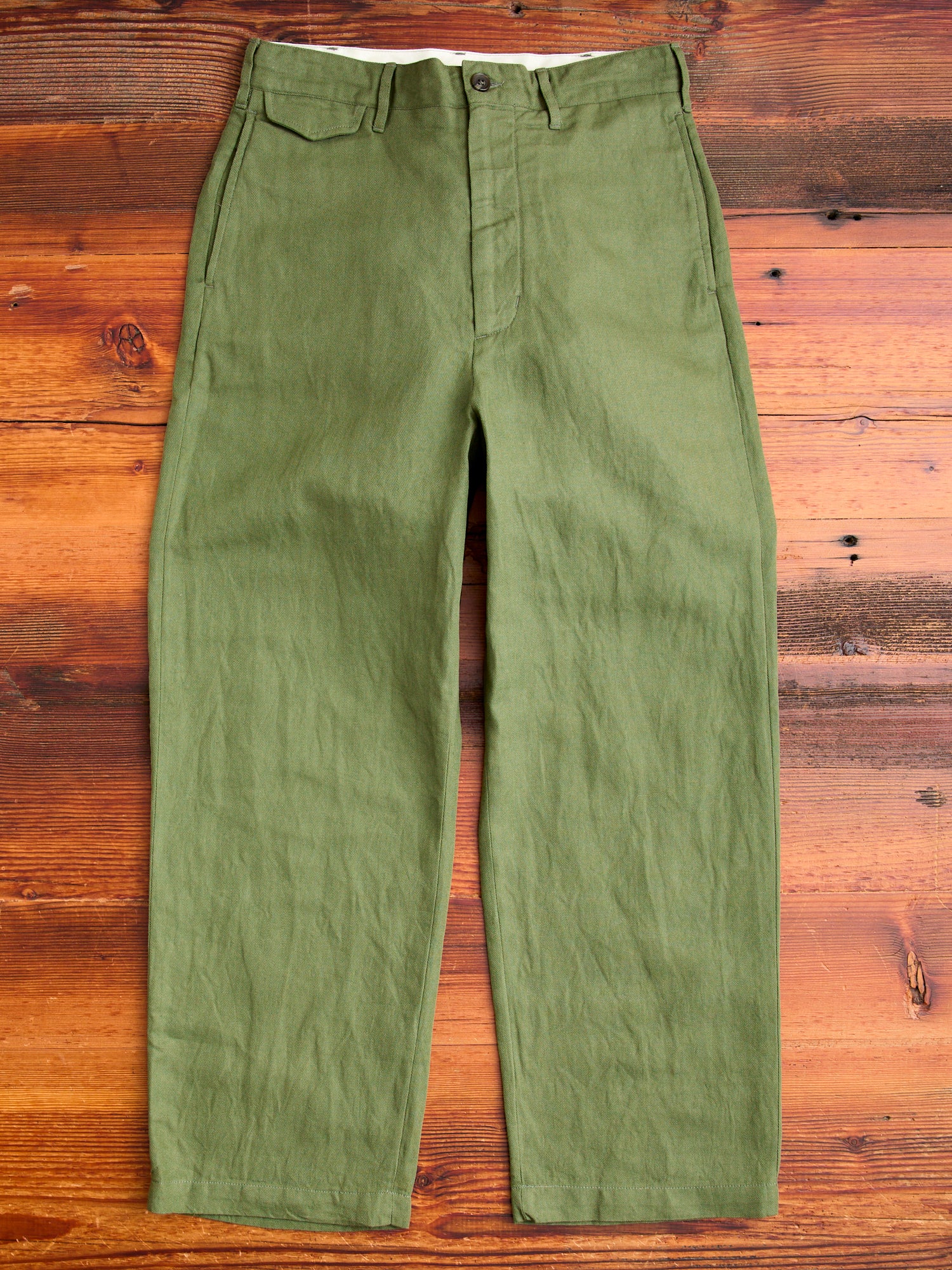 Officer Pants in Olive Cotton Hemp Satin