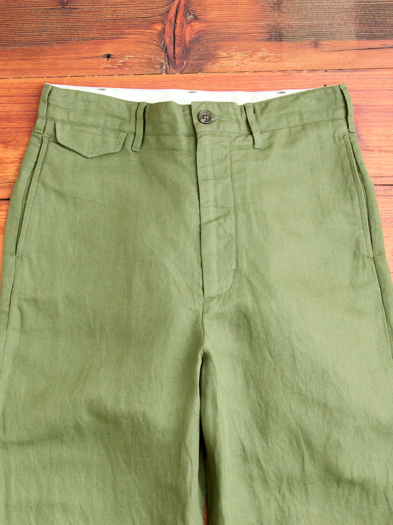 Officer Pants in Olive Cotton Hemp Satin