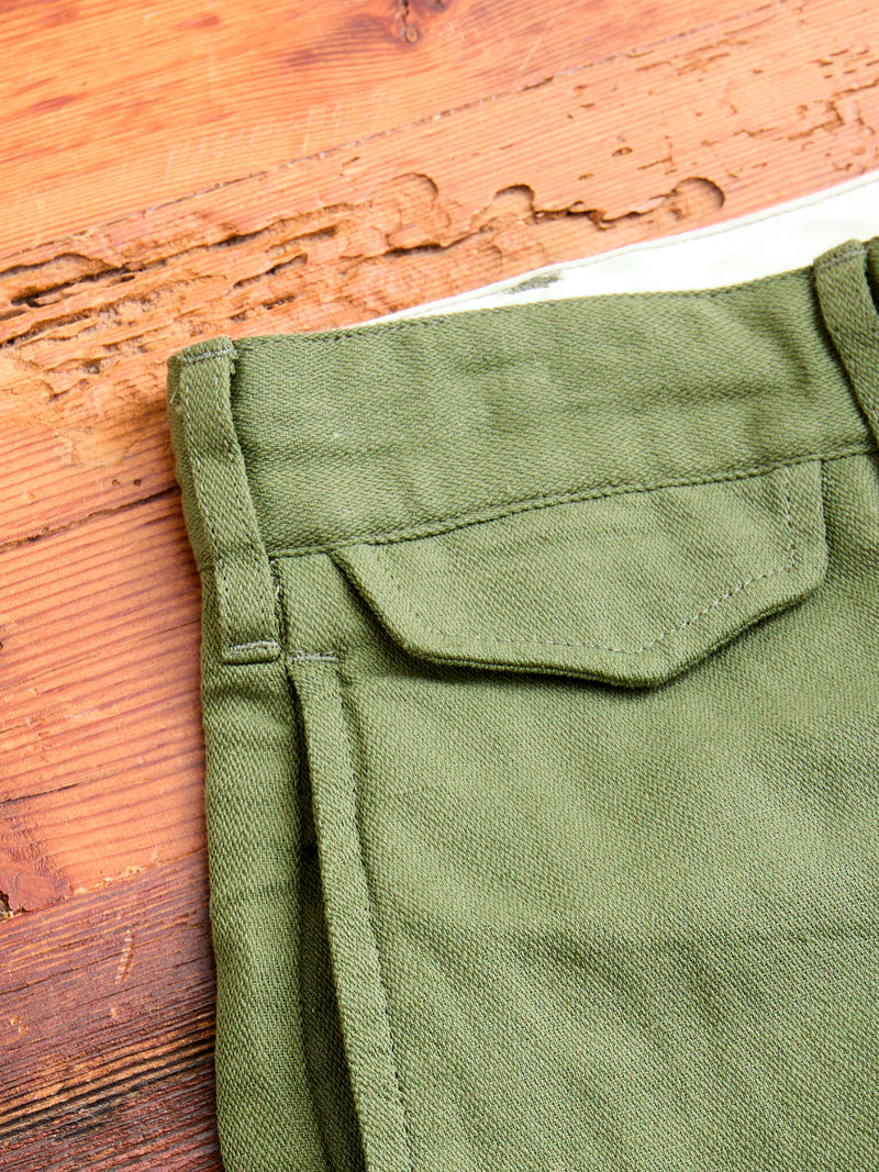 Officer Pants in Olive Cotton Hemp Satin