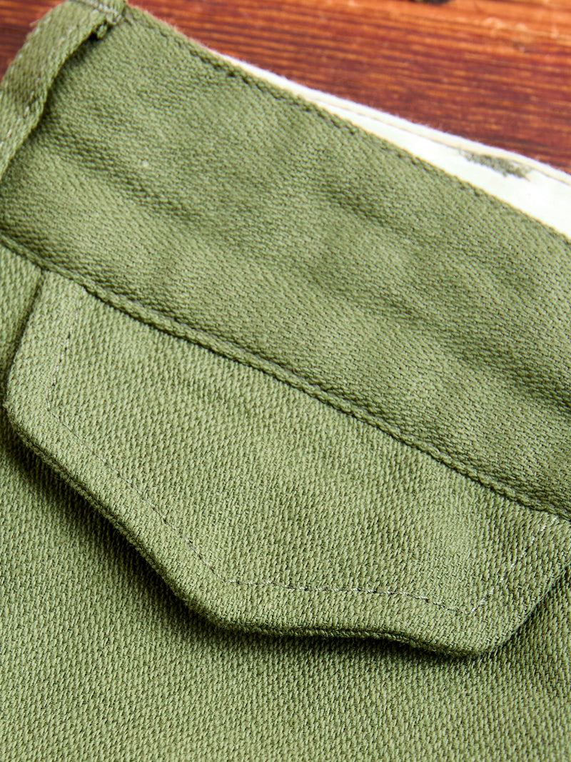 Officer Pants in Olive Cotton Hemp Satin