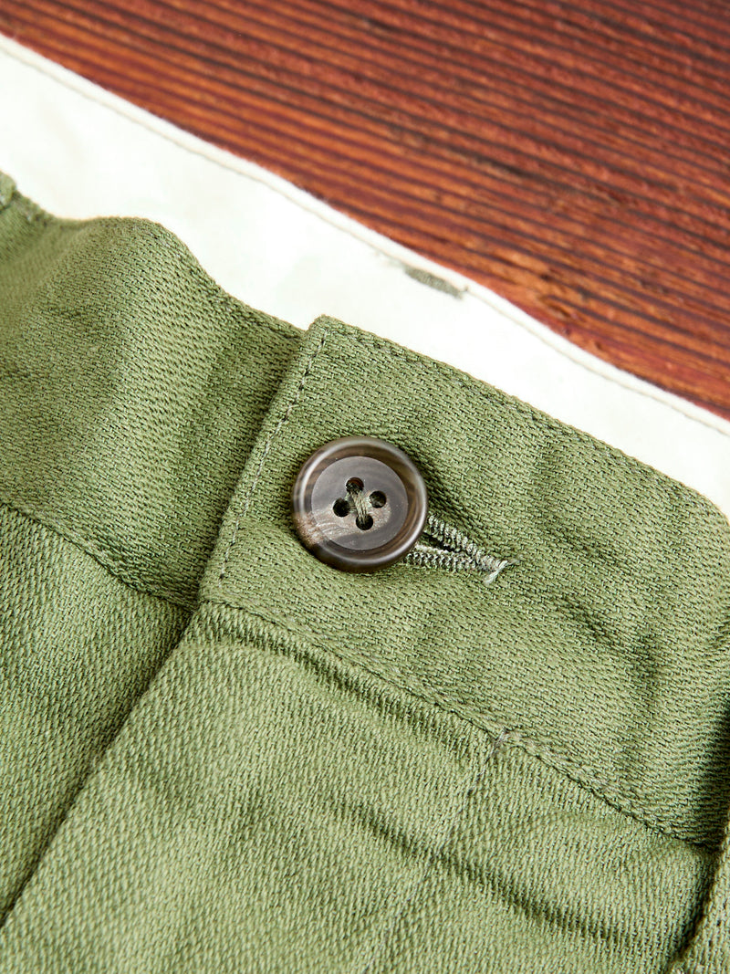 Officer Pants in Olive Cotton Hemp Satin