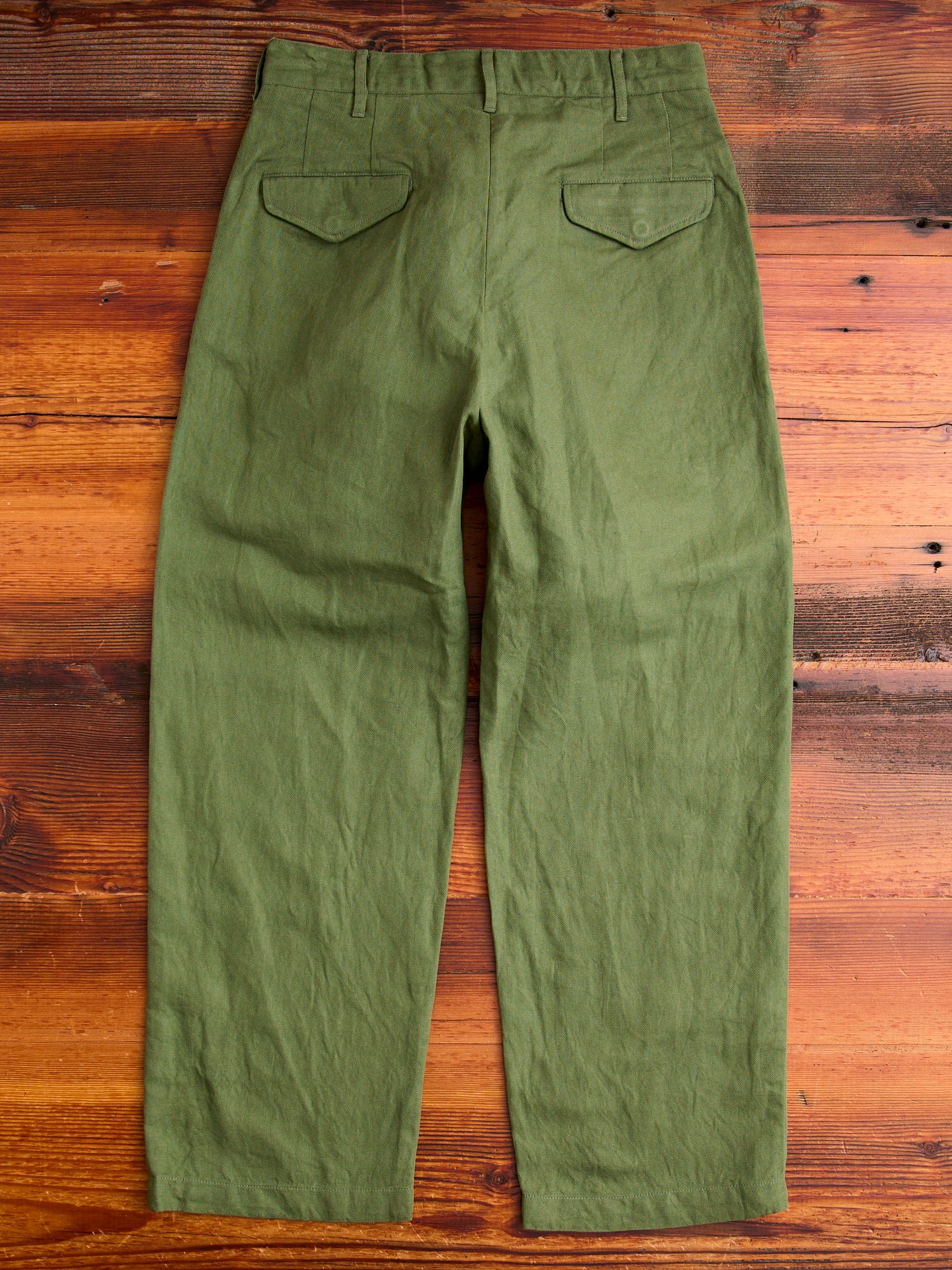 Officer Pants in Olive Cotton Hemp Satin