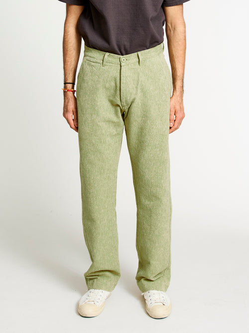 Rustic Plainweave Flat Front Chino in Olive