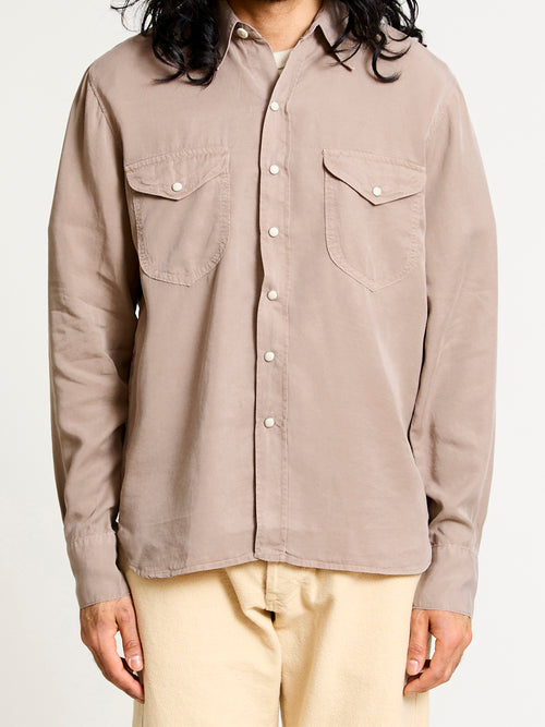 Tencel Gabardine Pearl Snap Shirt in Nutmeg