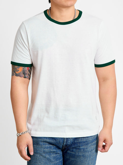 C1950s "Good Originals" 5.5oz Loopwheel T-Shirt in Green/White