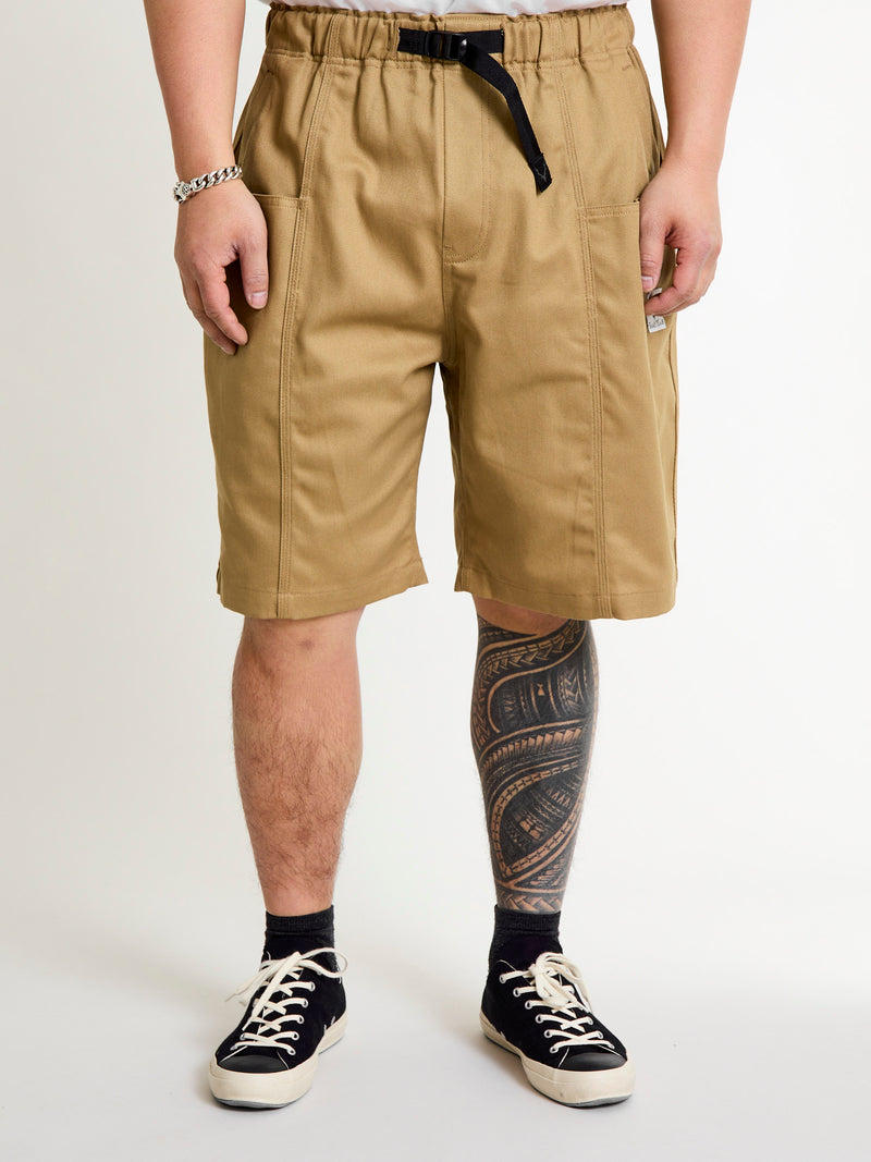 Cotton Twill Belted C.S Shorts in Khaki