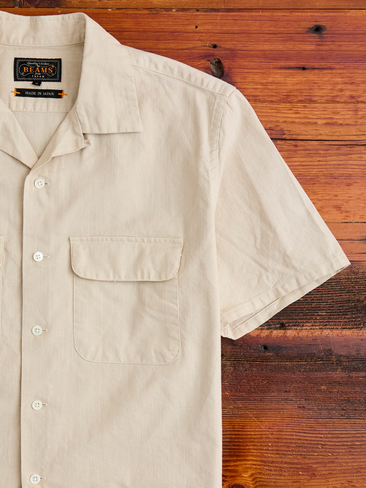 Panama Cloth Open Collar Shirt in Sand