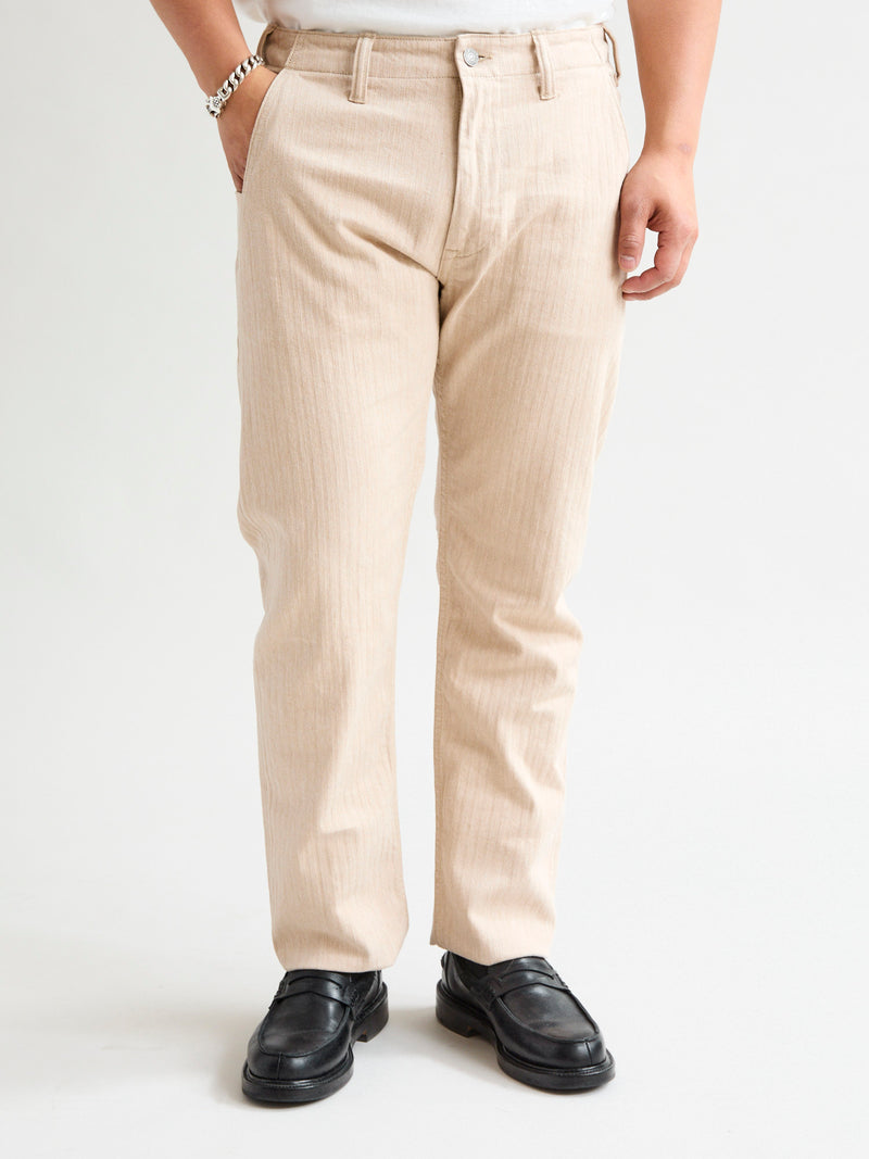 Stretch Herringbone Trousers in Heather Beige