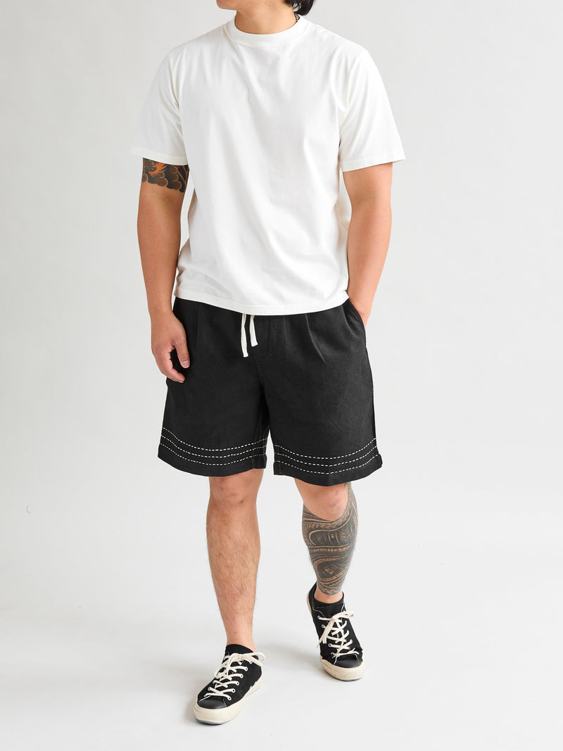 Club Short in Black Hand Stitch