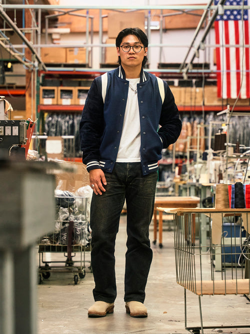 "15th Anniversary" Varsity Jacket in Indigo Roughout