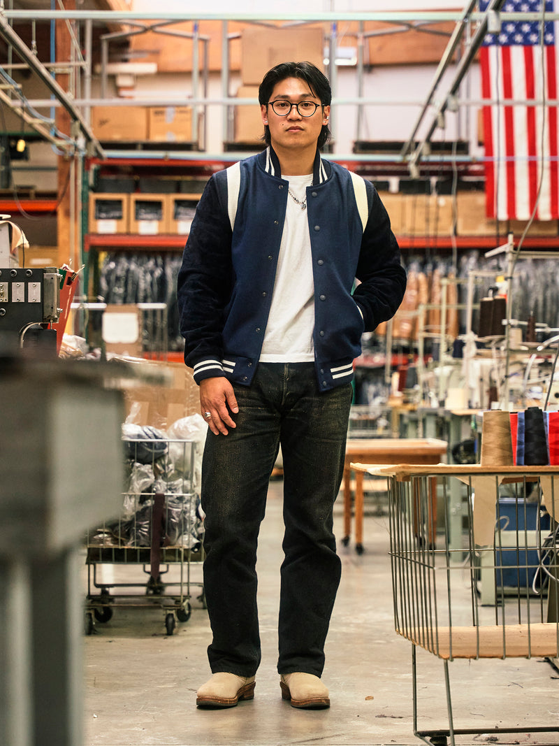 "15th Anniversary" Varsity Jacket in Indigo Roughout