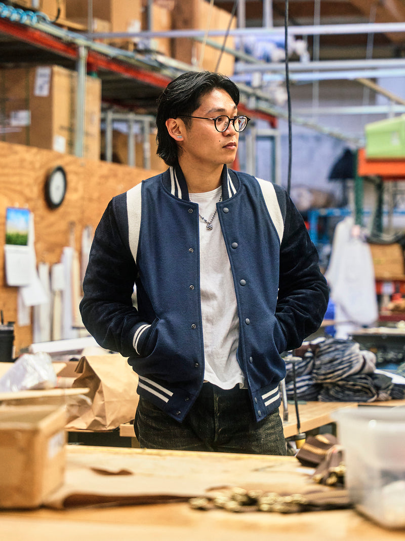 "15th Anniversary" Varsity Jacket in Indigo Roughout