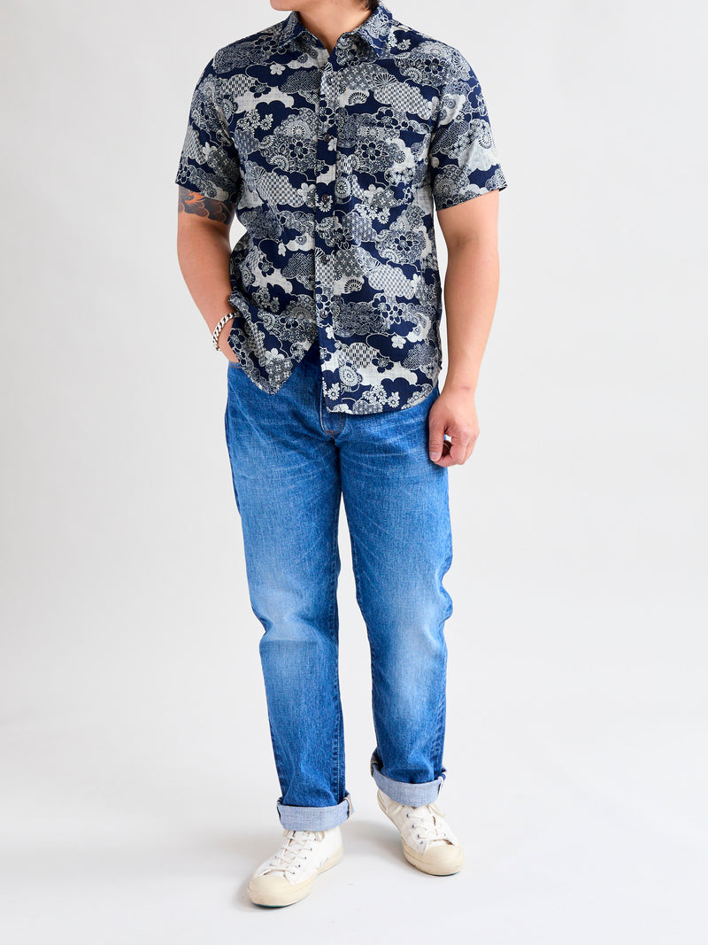 "Floral Cloud" Oxford Shirt in Navy