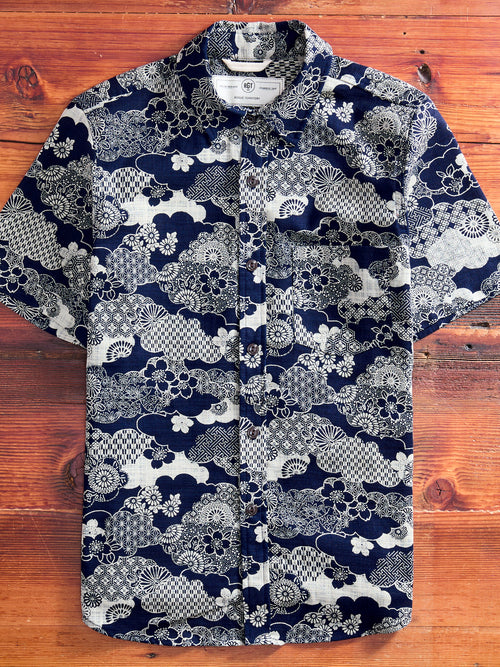 "Floral Cloud" Oxford Shirt in Navy