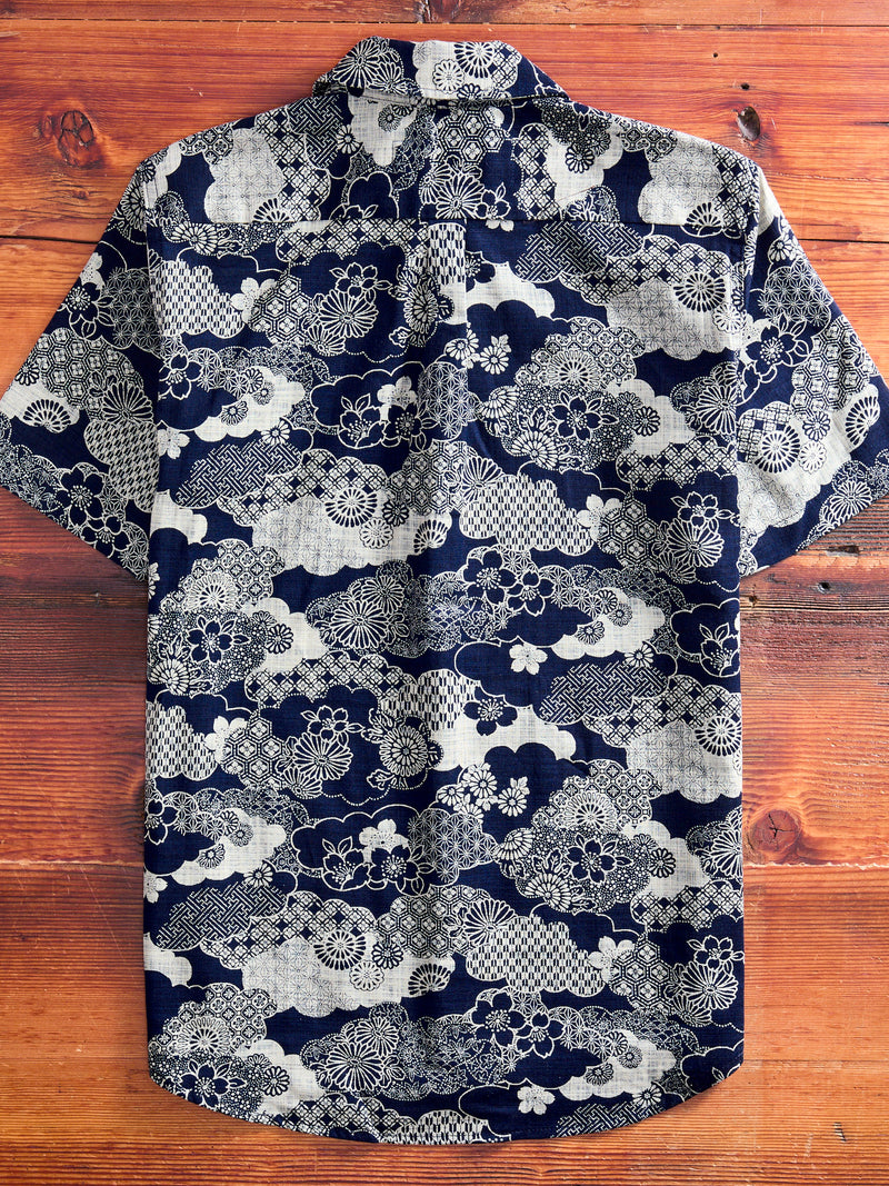 "Floral Cloud" Oxford Shirt in Navy