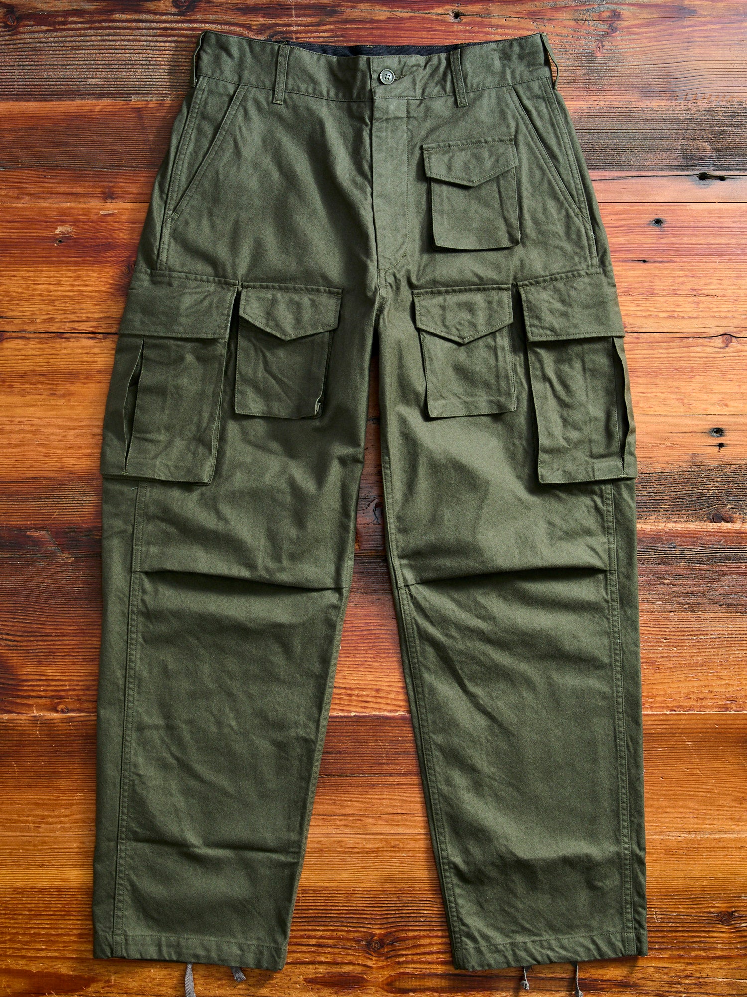 Brushed Herringbone FA Flight Cargo Pants in Olive Blue Owl Workshop