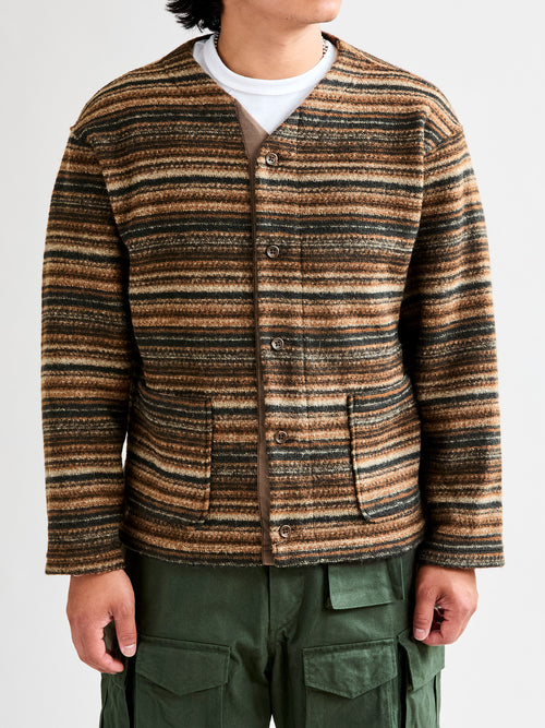 Fair Isle Knit Cardigan Sweater in Brown Stripe