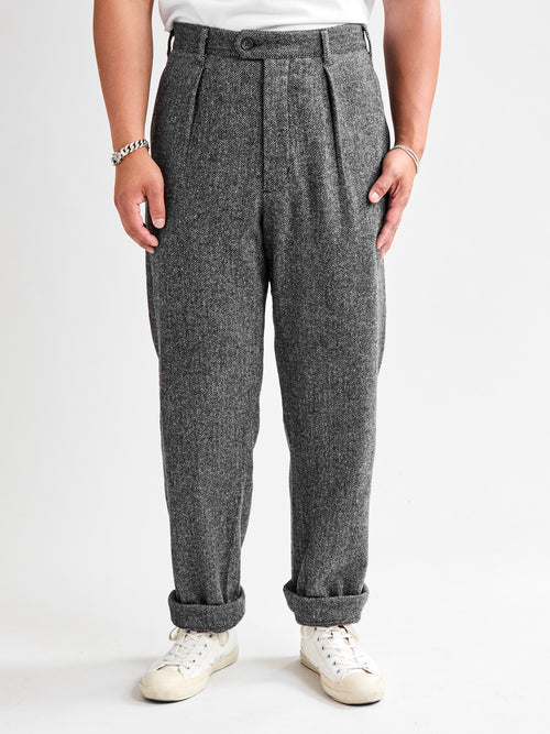 Wool Herringbone Carlyle Pants in Grey