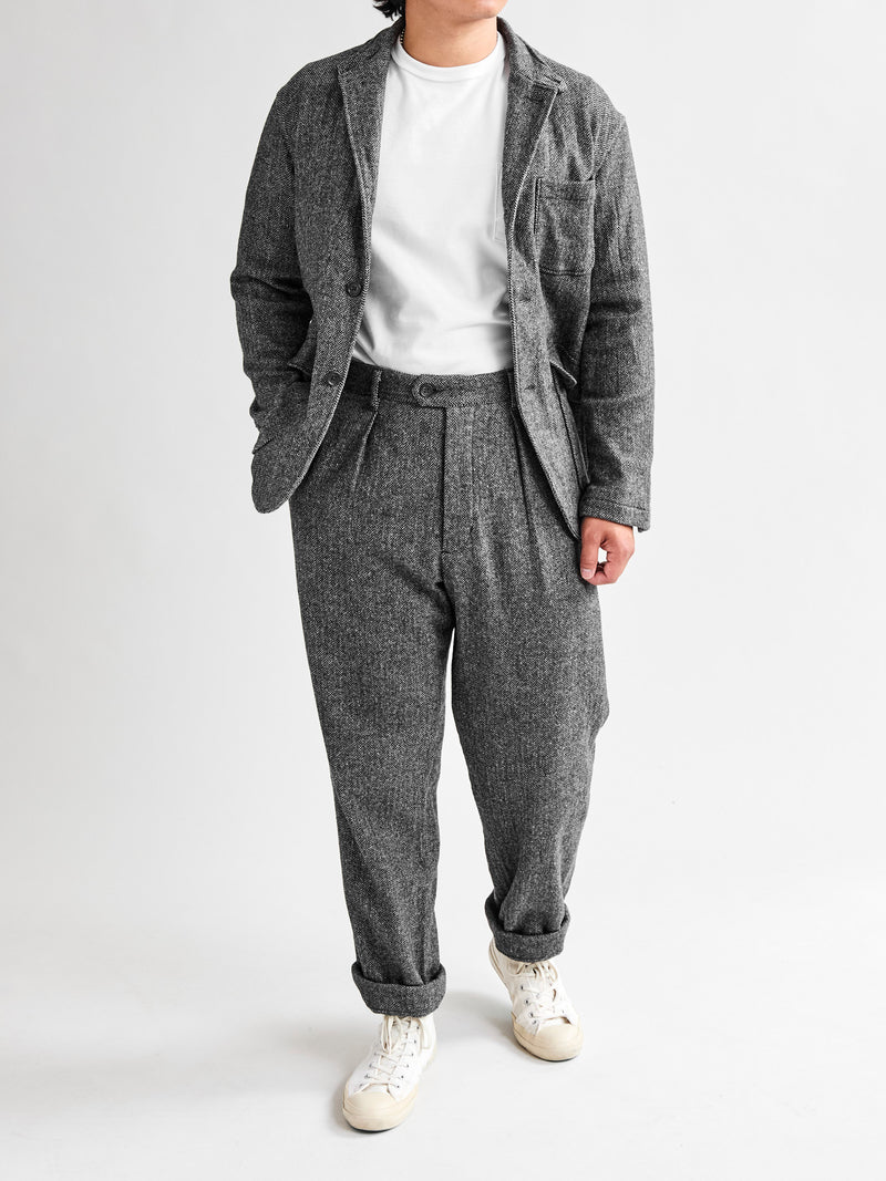 Wool Herringbone Carlyle Pants in Grey