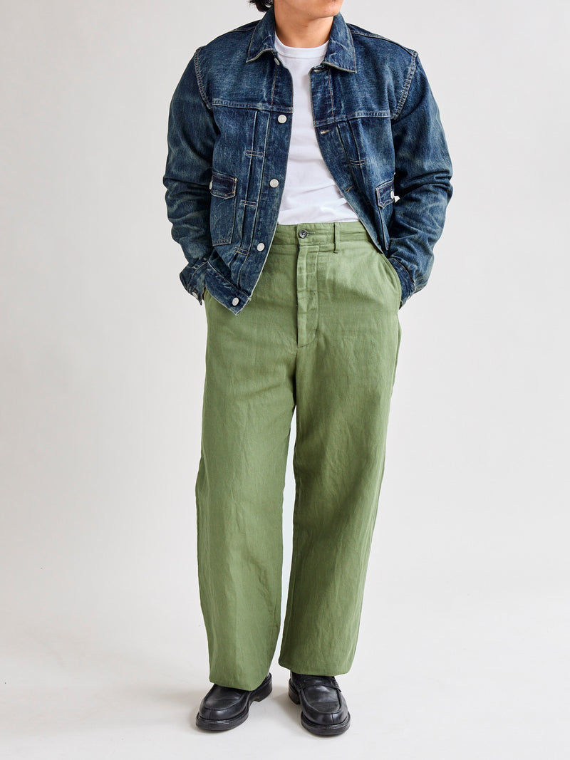 Officer Pants in Olive Cotton Hemp Satin