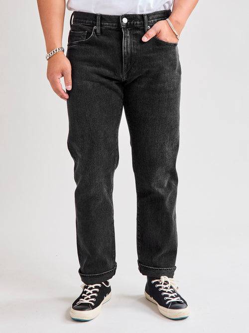 "Krist" 14oz Washed Black Stretch Selvedge Denim - Hammer Straight