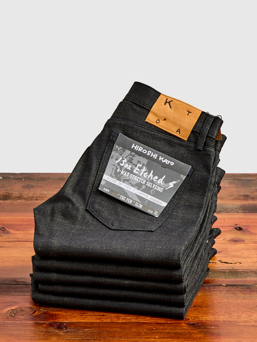 "Etched" 13oz Green Weft Stretch Selvedge Denim - Pen Slim