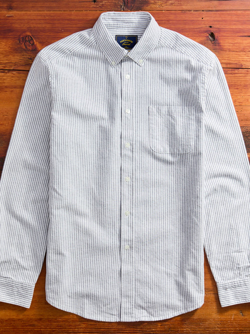 Brushed Oxford Stripe Button-Up Shirt in Blue